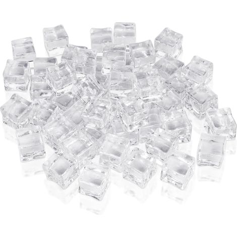 Lot de 100 glaçons artificiels transparents en acrylique taille 18 mm blocs carrés cristallins accessoires de décoration (1/5)