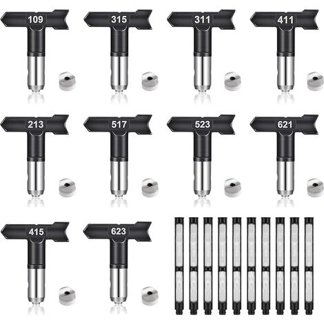 Buse Airless, 10 Pièces Buse de Pulvérisation Airless,Buse Pistolet Airless pour Pistolet à Peinture Haute Pression,pour Maisons,Bâtiments,Terrasses (Tapez 109,213,311,315,411,415,517,523,621,623) (1/5)