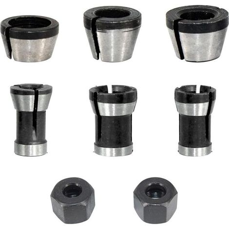 Enowelir 8 pièces 6.35/8mm Mandrin de Pince de Routeur, Mandrin de Fraise à Bois Pince de Serrage Defonceuse Tête Adaptateur Convertisseur pour Machines à Graver Coupe Fraises (1/4)