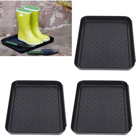 Plateau à chaussures en plastique noir 3 pièces, plateau pour bottes de boue, plateau en plastique, plateau multifonctionnel (1/5)