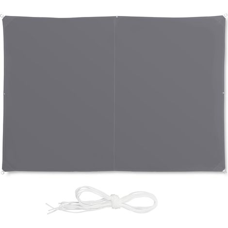 Relaxdays Shade Sail, Rectangular, Water-Repellent, UV-Protection with Tethers, Balcony Canopy, WxD: 2x3 m, Grey (1/5)