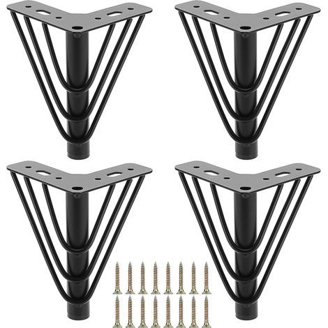 Lot de 4 pieds de meuble en métal 15 cm, pieds de plaque supérieure triangulaires, pieds de meubles de rechange robustes, pied de support pour canapé, lit, chaise, armoire, tiroir, table (noir) (1/5)