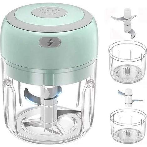(250ml) Mini hachoir électrique rechargeable, petit robot culinaire pour la purée d'ail, oignon, herbe, légumes, gingembre, fruits (1/4)