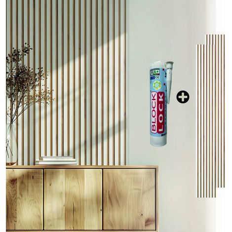 Lot de 2 Panneaux tasseaux bois avec colle - 250 x 30 x 1,4 cm décor blanc / fond rigide chêne - 1,5m²