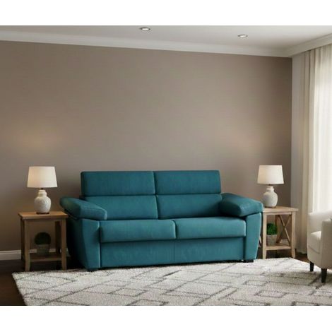 Dmora - Sofá cama 2 plazas Contrada, Sofá convertible para salón, acolchado, desenfundable, calidad 100% Made in Italy, 205x95 h100 cm, Azul (1/5)