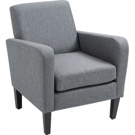 Fauteuil individuel relaxant avec pieds en bois aspect lin 66 x 72 x 74 cm gris clair