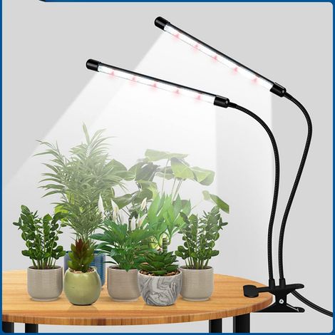 Lampe Horticole LED Double Tête Spectre Complet, 3 Modes & 10 Niveaux Luminosité, Minuterie Automatique - Plantes d'Intérieur