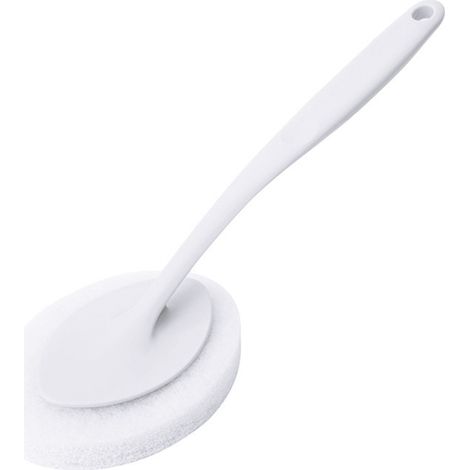Brosse De Nettoyage Multifonction - Tête En Éponge Remplaçable - Pour Salle De Bain Et Toilettes - Manche Long - Blanc