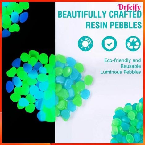 Cailloux lumineux - - 300 pièces - Bleu & Vert - Plastique écologique - 1,7x1,3 cm (1/5)