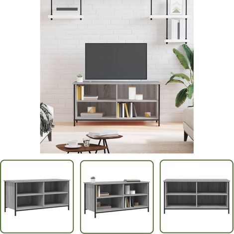 The Living Store TV-Schrank Grau Sonoma 100x40x50 cm Holzwerkstoff - TV Schrank - Holzwerkstoff - Grau - Sonoma - Industrial Style (1/5)