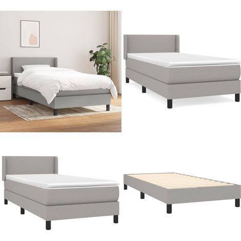 Giroletto a Molle con Materasso Grigio Chiaro 90x200 cm Tessuto - Materasso a molle insacchettato - Letto con testiera regolabile
