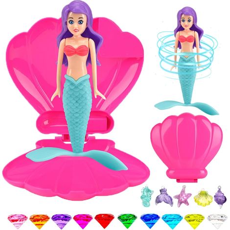 19 Pièces Jeux Piscine – 2 Coquillages, 2 Sirene Jouet Fille et 15 Diamants Set, pour Baignoire, Piscine, Entraînement de Piscine sous-Marin, Jouet de Natation