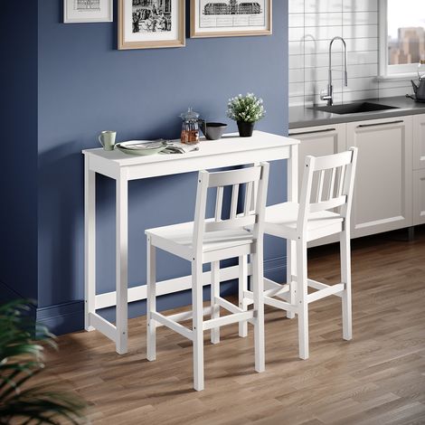 ELEGANT 117 x 59 x 19.5cm Dining Table Set Modern Kitchen Furniture Bar Table Set for Bar, Café, or Small Restaurant, White/White Natural Pine (1/5)