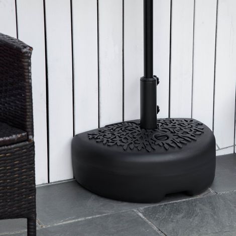 Base murale parapluie Ø38/48mm porte-parasol semi-circulaire remplissage sable 21kg/eau 18kg jardin terrasse extérieure 50x31x38cm, noir