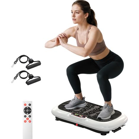 Vibrationsplatte mit 99 Stufen, 2 Fitnessbändern 73 x 40 x 13cm Weiß+Schwarz (1/5)
