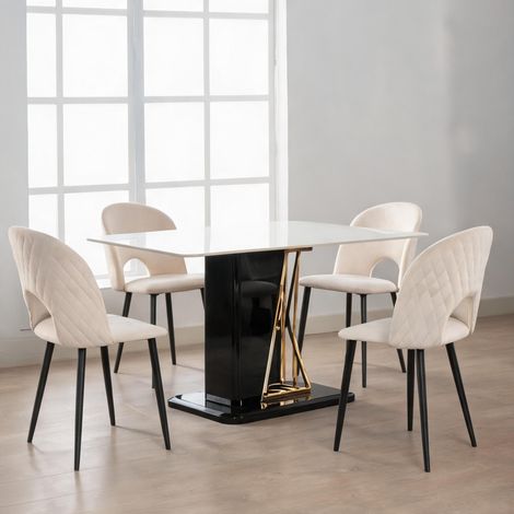 Lot de 6 chaises de salle à manger design velours beige (1/5)