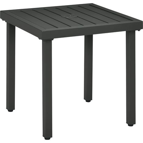 Outsunny Garden Side Table Coffee Table with Umbrella Hole for Patio Balcony Grey