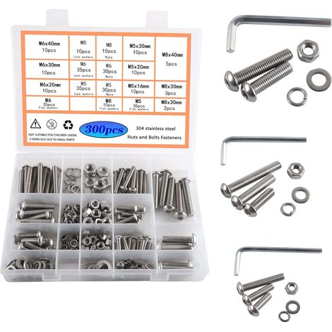 300pcs Boulon, Acier Inoxydable 304, Écrou, Tête Hexagonale, Vis, M5 M6 M8, Kit Combinaison