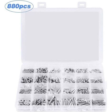880Pcs 304 En Acier Inoxydable Fraisee Tete Hexagonale Combinaison Boulon M2 M3 M4 M5 Ecrou A Six Pans Rondelle Vis Kit Combine