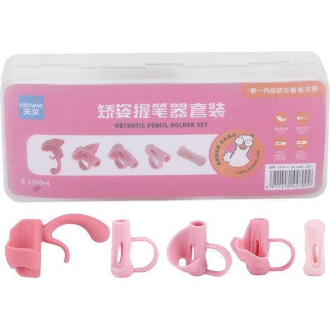 5 pièces Attaches Ergonomiques pour Crayons en Silicone - Aide à l'Écriture et Correction de Posture - Boîte de Rangement Incluse - Enfant Rose (1/5)