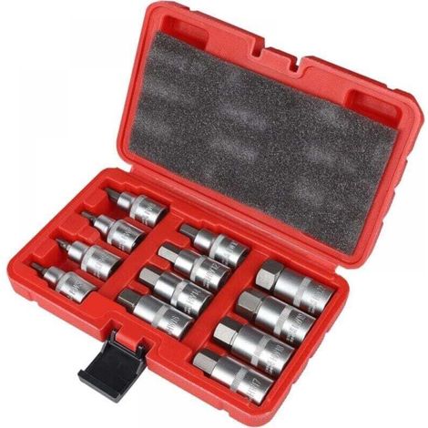 Set di 12 bussole a brugola da 1/2", a 6 punte, 5, 6, 7, 8, 10, 12, 14, 16, 17, 18, 19, 22 mm, con custodia in plastica, set di bussole a brugola da 1/2" per avvitatore a impulsi -Crezuo