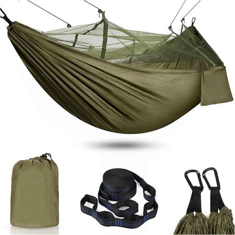 Hamac de camping avec moustiquaire, hamac de voyage extérieur, 240 x 120 cm, charge maximale 200 kg, vert (1/4)