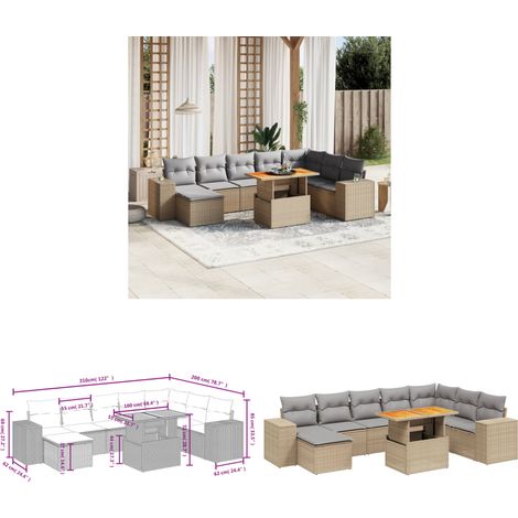 9-tlg. Garten-Sofagarnitur mit Kissen Beige Poly Rattan - Gartenmöbel Set - PE-Rattan Möbel - Outdoor Lounge - Gartenecke - Terrassenmöbel - Home & Living (1/3)