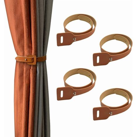 Fermacravatte per tende in pelle, confezione da 4 fermatende in pelle, fermatende classici, non richiedono foratura, adatti per l'arredamento di casa, ufficio, soggiorno, camera da letto e bar (colore