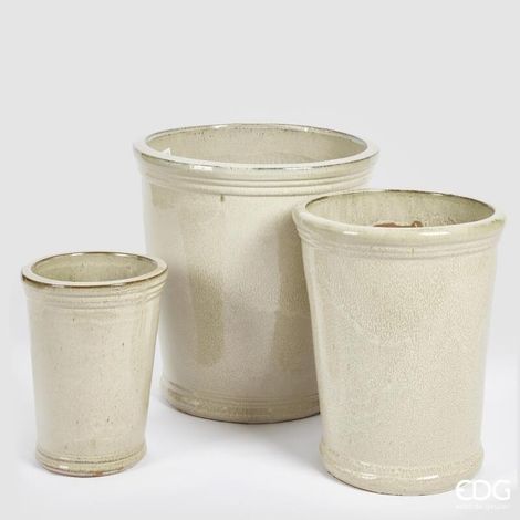 EDG Enzo De Gasperi Set 3 Vasi Glaze Svasato Avorio Ceramica