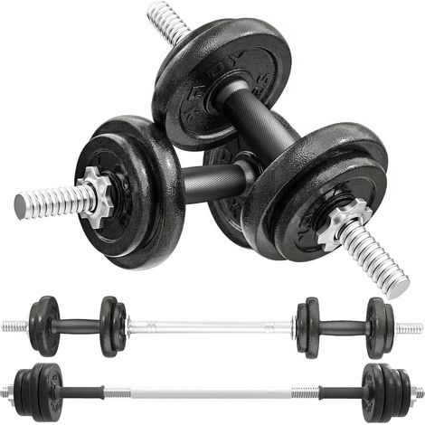 Kit Haltères 2 en 1 et Barre Musculation AoSenYunZhou 20 kg Réglable en Acier pour Entraînement à Domicile Gris (1/5)