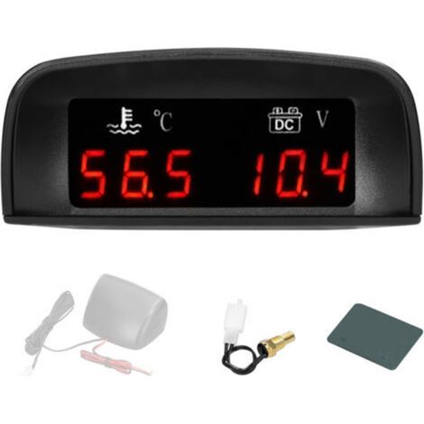 2 in 1 Car Meter, Water Temperature Voltmeter, LED Digital Gauge with Alarm, Easy Installation, High Strength, Sun Visor Design, 12-24V, 1/8 Sensor (1/5)