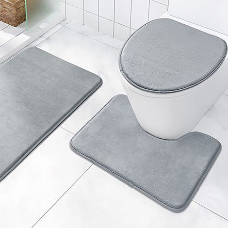 Tapis De Salle De Bain - Set 3 Pièces Non Glissant - Tapis De Baignoire Tapis De Toilette Couvre-Réservoir - Gris - 40x38 cm 50x40 cm 40x60 cm (1/5)