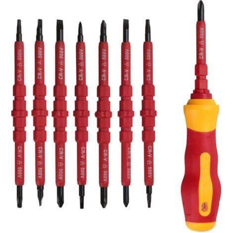 Lot de 7 tournevis d'électricien isolé 500 V avec tournevis testeur, tournevis isolé avec poignée, tournevis isolant magnétique interchangeable, kit d'outils de réparation (1/5)