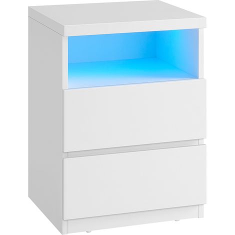 Table de Chevet avec Éclairage LED Réglable, Table d’Appoint avec Tiroirs, Meuble à Tiroirs, Table de Nuit pour Chambre, Salon, Style Moderne, Blanc Nuage (1/5)