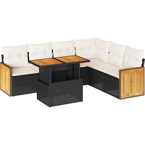 vidaXL Set Divani da Giardino con Cuscini 7pz Nero Polyrattan Acacia (1/5)