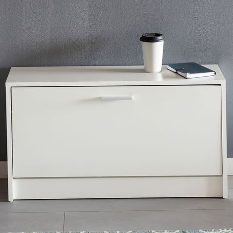 Banc à chaussures 1 abattant 80x24x47 cm décor blanc (1/5)