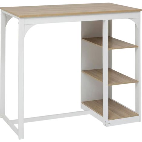 Table de Bar "Eat Up" 105cm Blanc & Naturel (1/3)