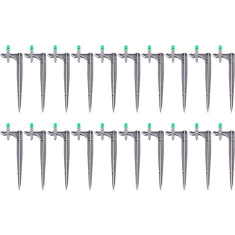 Lot de 20 goutteurs d'irrigation avec piquets de sol pour arbres fruitiers, émetteurs d'arrosage à 180 degrés pour jardinage (vert) (1/5)
