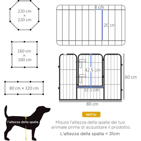 Clôture modulaire pour chien en 8 pièces. pour une utilisation intérieure et extérieure. en acier. 80 x 60 cm. noire (1/5)