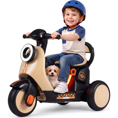 COSTWAY 6V Moto Électrique Enfant à 3 Roues avec Musique & Histoire, Brun (1/5)