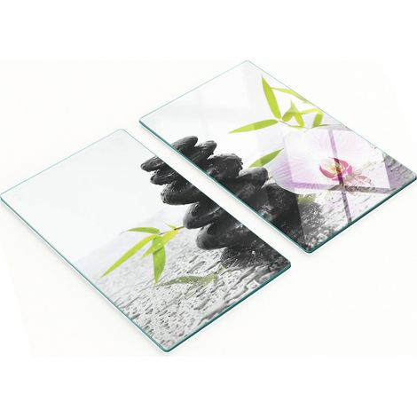 Tableros de vidrio duraderos y elegantes con dise帽o de piedra y orqu铆dea, 2x30x52 cm.