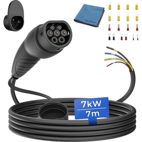 Type 2 Charging Cable Open End 7kW 23 ft, 32A Single Phase Replacement Cable (1/5)