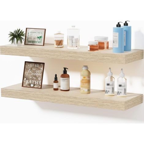 Étagères Murales Couleur Chêne, Lot de 2, 60 cm – Étagères Flottantes Rustiques en Bois, Étagères Décoratives pour Salle de Bain, Salon, Cuisine, Chambre, Bureau et Entrée (1/5)