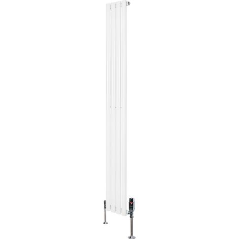 Radiateur à Colonnes Ovales & Vannes 1 Panneau 1800 x 240 mm en Acier Carbone Blanc Chauffage Centrale Moderne Horizontale Monté Sur Mur Cuisine [Brosse de Nettoyage & Supports INCLUSES]