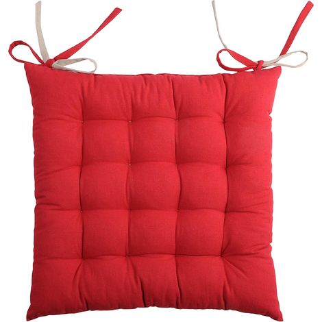 Galette chaise coton rouge lin 40x40 cm modèle romantique, entretien facile (1/4)