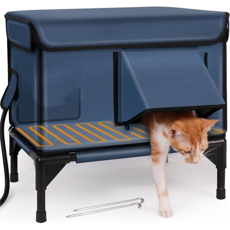 Niche Chat Extérieur Chauffante Isolée Taille S 43x33x30 cm – Maison Chat Imperméable Pliable avec Auvent, Tapis Chauffant et Porte de Secours Étanche – Abri Hiver 4 Saisons Surélevé pour Chat Errant, (1/4)