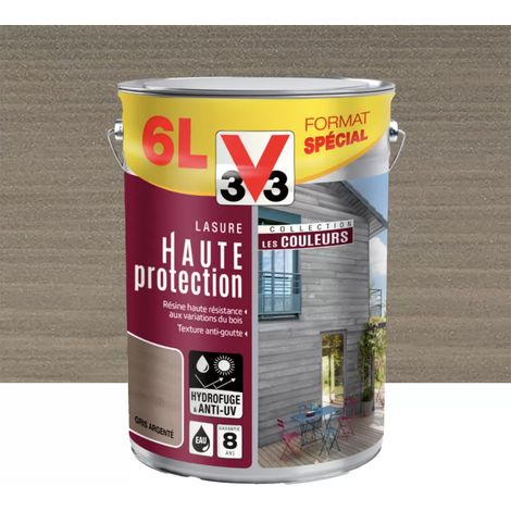 Lasure Haute Protection V33 Les Couleurs 8 ans Gris argenté 6 L