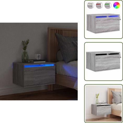 Table de chevet murale avec lumières LED sonoma gris - Table De Chevet Murale - Meuble De Rangement Mural - Éclairage Led - Luminaire Mural - Décoration Murale (1/5)