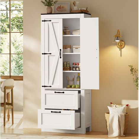 Mobile cucina alto 60x30x168 cm in MDF bianco, 2 ante e 2 cassetti - CHICFURN (1/5)