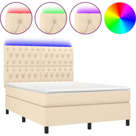 Maison Exclusive - Letto a Molle con Materasso e LED Crema 140x190 cm in Tessuto
